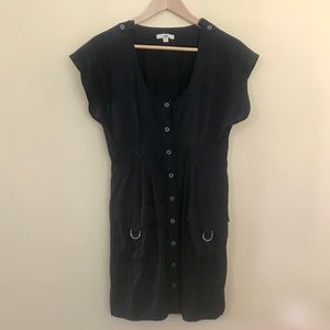 YA Button Down Front Black Dress W/ Patch Pockets